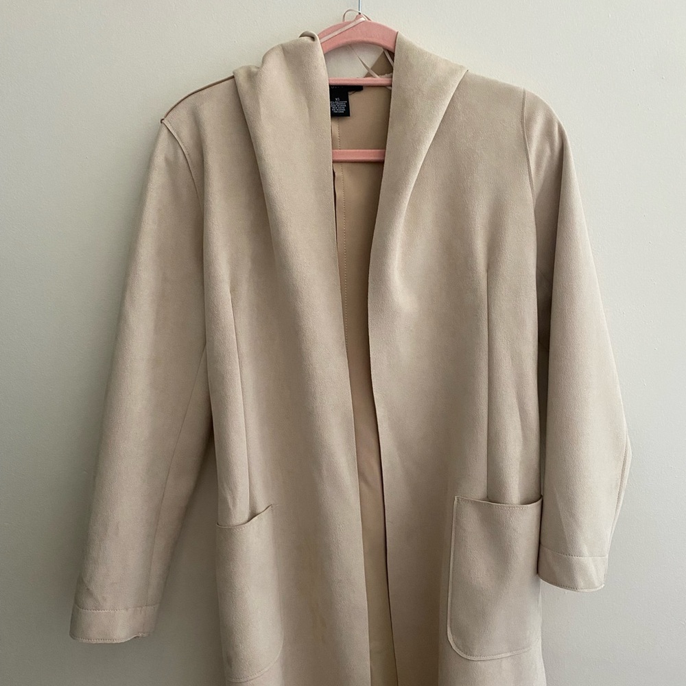 Suede, Tan, Open Front, Tied Jacket - Small Ink Stain, Size XS Fits Like A Small